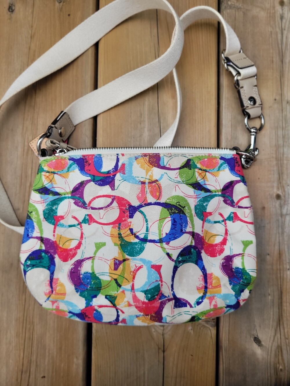 Coach Poppy Logo Print Crossbody Bag with White Strap - Picture 6 of 6